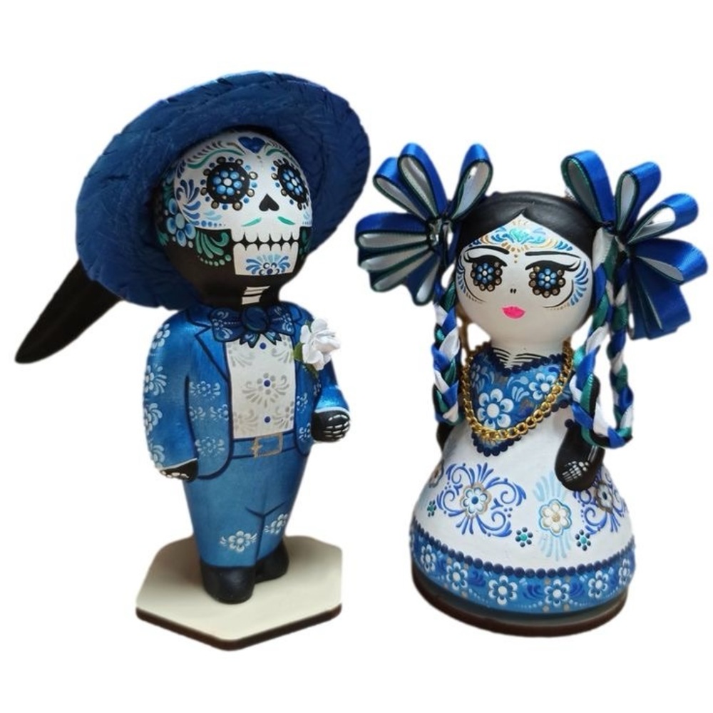 Blue and White Talavera  Decor Figurines Katrina/Day of the Death